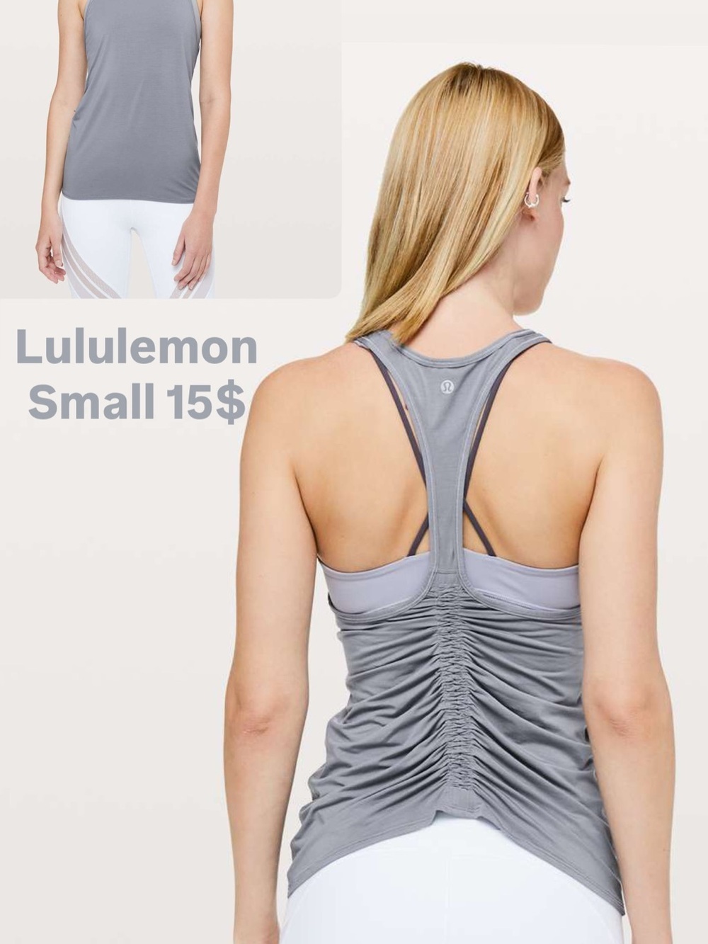 lululemon athletica Gray Ruched Racerback Tank Top